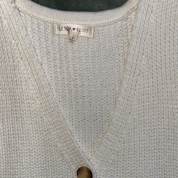 Ultra Flirt Cream V-Neck Knit Button Front Sweater Vest - Picture 3 of 6